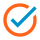 A blue checkmark within an orange circle